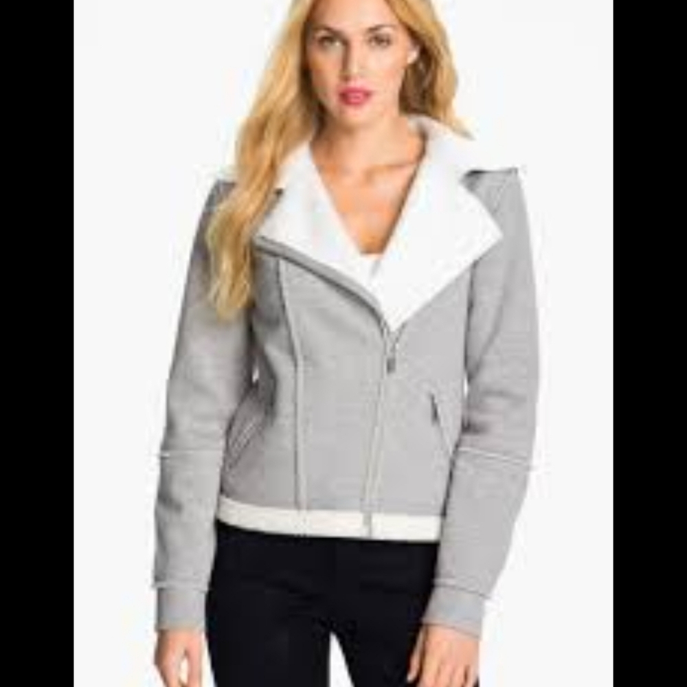 Michael Kors Faux Shearling Moto Inspired Asymmetrical Zipper Jacket Siz…